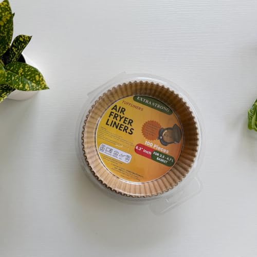 Image of Round Air Fryer Paper Liners 6.3 Inch, 100 Sheets, Silicone Coated, 100% Virgin Wood Pulp, Oil & Water Proof, Shape Retaining, Non-Stick Disposable Parchment Paper for 2.5-4.7L Air Fryers