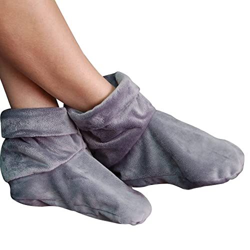 Mars Wellness Heated Microwavable Booties - Microwavable Socks Heated Booties for Women and Men - Herbal Hot/Cold Deep Slippers Women (Charcoal)