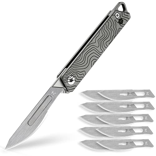 KeyUnity KK02 Titanium Flipper Pocket Knife, Quick Open Keychain Folding Knife with #24 Replaceable Blades for Everyday Carry (Suminagashi Pattern)
