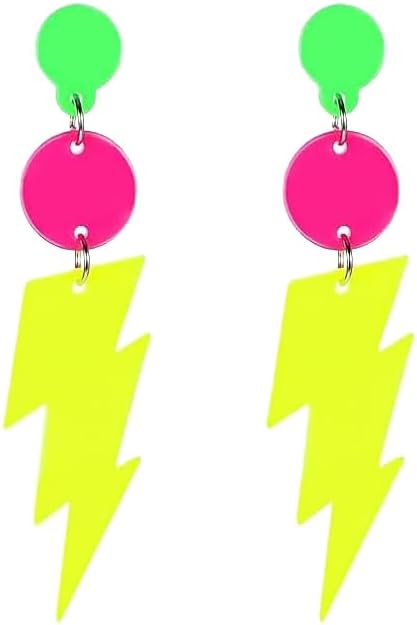 80s Neon Earrings Hollow Lightning Bolt Halloween Punk Retro Earrings for Women 80's Party Accessories