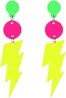 80s Neon Earrings Hollow Lightning Bolt Halloween Punk Retro Earrings for Women 80's Party Accessories