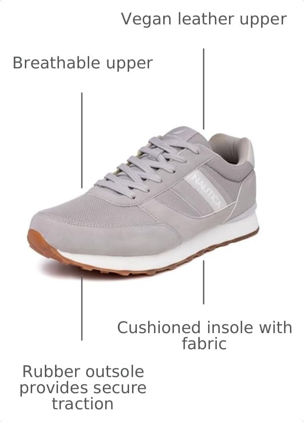 Image of Nautica Men's Lace-Up Sneakers - Casual, Stylish, and Comfortable for Walking