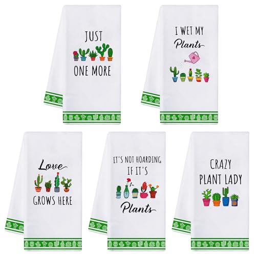 Image of R HORSE 5Pcs Funny Kitchen Towels - Succulent Cactus Plant Kitchen Dishcloth Green Plant Theme Absorbent Cleaning Dishcloth Bar Hilarious Hand Towel Gift for Housewarming Plant Lover Lady Women