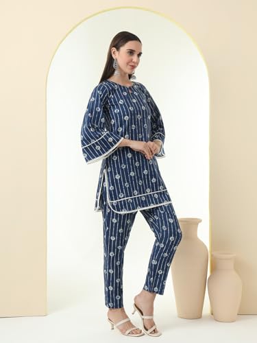 Image of Tissu Women's Plus Size Pure Cotton Grey Floral Tunic with Palazzo Co-ords