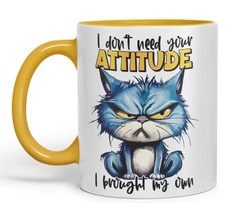 Vixar I Don’t Need Your Attitude – I Brought My Own Coloured Ceramic Mug Cup 11oz Funny Sarcastic Gift (Gold Yellow)