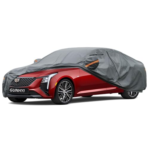 Image of GUNHYI Premium Car Cover Custom Fit Cadillac CT5, 16 Layers Heavy Duty Car Cover Waterproof All Weather with Zipper Door for Sun Rain Snow Dust Uv Protection