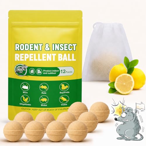 Rodent and Insect Repellent Moth Balls, 12 Packs Rats and Squirrel Repellent for Indoor and Outdoor,...