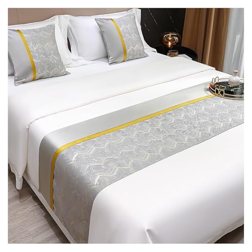 Bufanda para Cama, Camino De Cama Dorado, Ropa King Moderna, Bufanda Decorativa con Acento, Extremo for Hoteles, Hogares Y Habitaciones, Funda Antideslizante(Grey,2 Pillowcases(45x45cm))