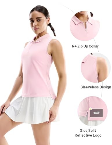 Image of MIER Womens Sleeveless Golf Shirts - Quarter Zip UPF 50+ Collared Polo Tank Tops, Quick Dry Zip Up Tennis Sports Active Tee