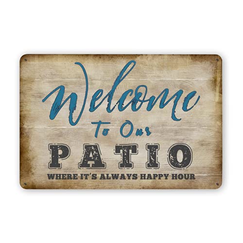Harooni Letrero de metal vintage con texto en inglés "Welcome to Our Patio" para placa, póster de cafetería, arte de pared, regalo de 12 x 8 pulgadas