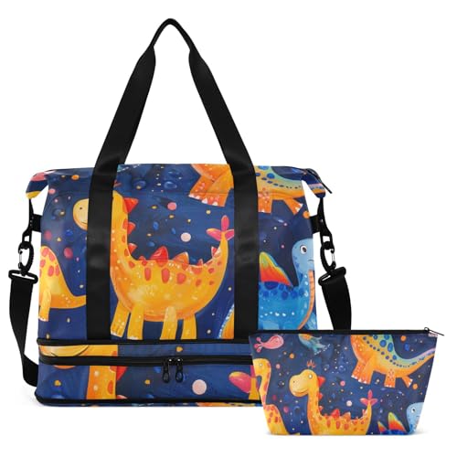 Cartoon Cute Colorful Dinosaurs Travel Tote Gym Bag Weekend Bag with Adjustable Strap for Airplane Traveling Foldable2