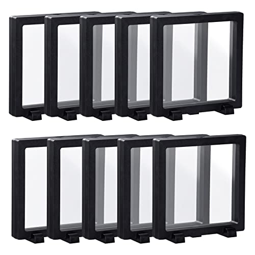 Image of Black 3D Floating Frame, 10 Pack 4.34.30.8 inch /110X110X20m Challenge Coin Holder Display With Base for Medallions, Specimen, Jewelry