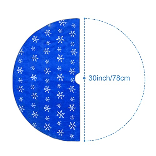 Blue Christmas Tree Skirt Plush 30 inches Dark Blue Fur Christmas Tree Skirt with Silver Sequin Snowflake Xmas Tree Skirt Mat for New Year Holiday Christmas Day Decorations (Blue-S, 78cm)4