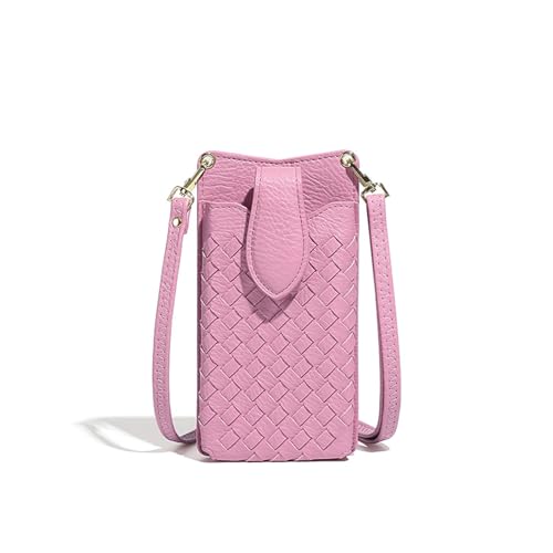 Woven Leather Phone Crossbody Bag, Small Cell Phone Purse with Adjustable Strap for Women
