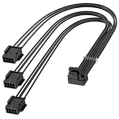 Bangfun 16Pin GPU Power Cable 90 Degree,16Pin Male to 3X8Pin Female PCIE 5.0 Right Angled 12VHPWR Adapter GPU Extension Cable for GeForce RTX 5070 Ti 5080 4090 4080 4070 Super 3090Ti-13in Black
