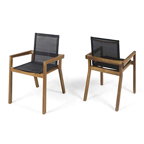 Christopher Knight Home Jimmy Outdoor Acacia Wood And Mesh Dining Chairs (Set Of 2), Teak Finish #TOP10
