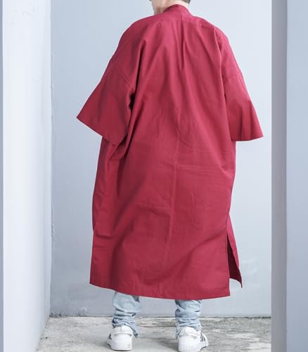 Image of Men's Long Cotton Linen Kimono Cardigan Oversized Noragi Jacket Man Haori Summer Yukata Beach Robe