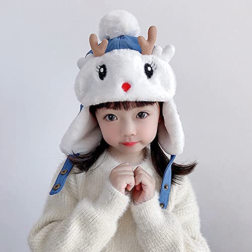 Toddler 3D Cute Winter Beanie Hat with Earflap, Child Warm Russian Plush Warmer Outdoor Trapper Kids Cold Weather Deer Cap2