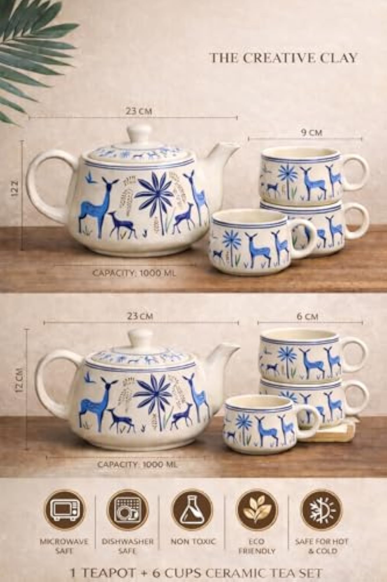 Handcrafted Blue Deer Ceramic Tea Set