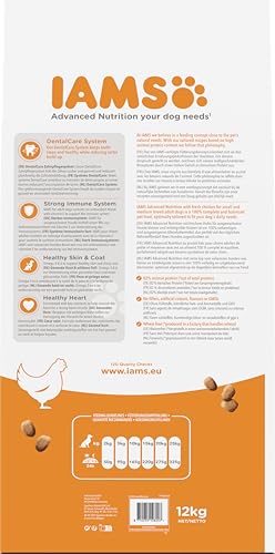 IAMS Hundefutter trocken mit Huhn - Trockenfutter für Erwachsene Hunde ab 1 Jahr, geeignet für kleine & mittelgroße Hunde, 12 kg