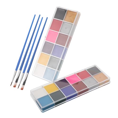 HONMEET 2 Boxes Water-based Face Paint Palette Colors Skin-friendly Washable Body Paint for Adults Portable Quick-removal Makeup Kit for Halloween Cosplay Festivals and Theater