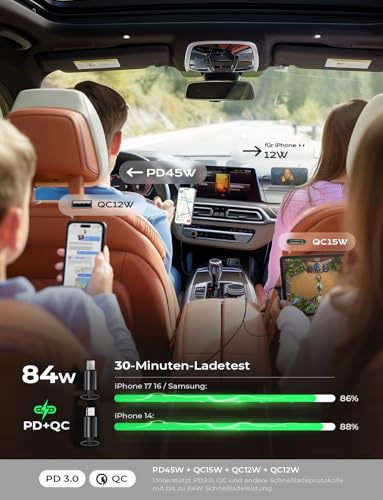 LISEN 84W Zigarettenanzünder USB C Einziehbares Auto SchnellLadegerät Adapter - 2026 Personalisierte Geschenke für Männer Frauen für Sie Ihn, Auto Zubehör Camping Gadget für iPhone 17 Pro Max 17e