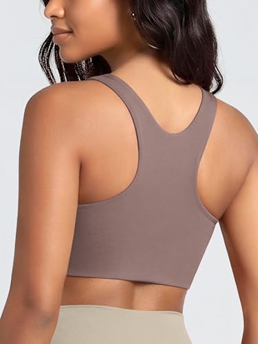 Image of ODODOS Racerback Tank Bra for Women High Neck Non Padded Medium Support Sports Bra Workout Yoga Crop Tops