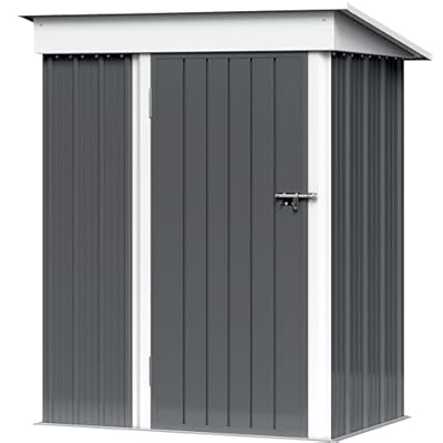 GUNJI 5 x 3 FT Shed Outdoor Storage Shed Metal Garden Shed with Lockable Door Outside Waterproof Tool Shed for Backyard, Patio, Lawn (Gray)
