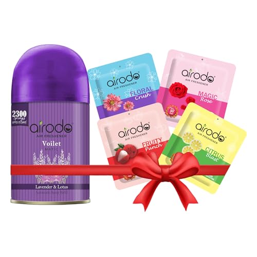 Image of Airodo Automatic Air Freshener Automizer Refill (Lavendor & Lotus 235ml) + Pocket Gel Mix - 40g (Assorted pack of 4 new fragrances)| For Home & Office | Long Lasting Fragrance