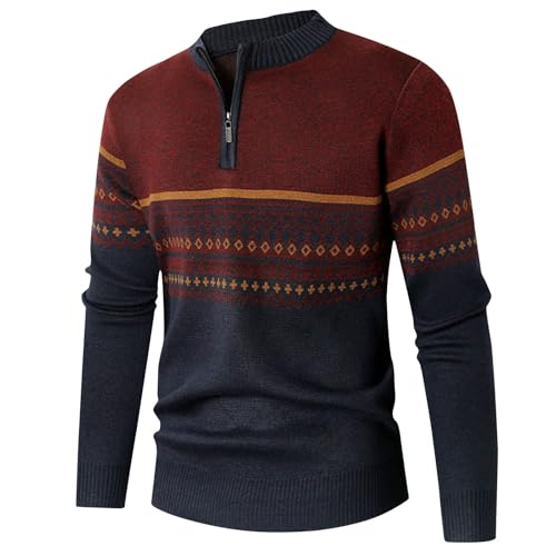 Men Quarter Zip Pullover Sweaters Casual Henry Stand up Collar Knit Sweater Autumn Winter Ethnic Style Thermal Top