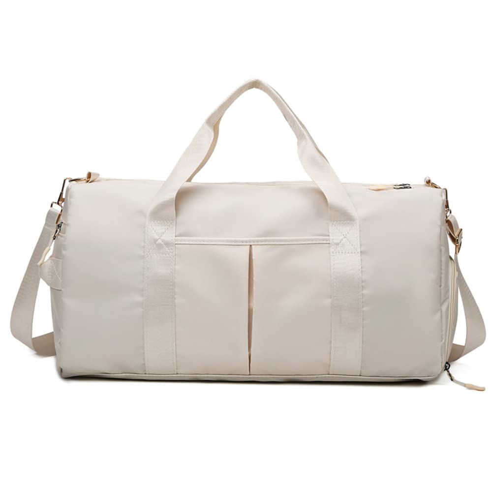 Hixingo Gym Bag with Shoe Compartment Travel Duffle Bag for Men and Women 45L Waterproof Light Weight Sports Bags for Weekender Swimming Football Basketball (45L,White)