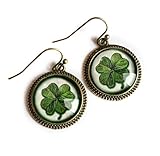 Green Shamrock Four Leafed Clover Earrings