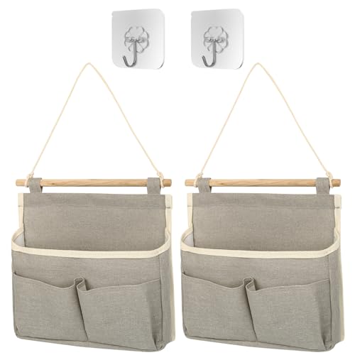 KYYLZ 2 STK Hängeorganizer Hängetasche Wand Aufbewahrungstasche,Organizer Taschen Hängend Hängeaufbewahrung Faltbares Leinen Stoff Wandorganizer mit Haken für Home,Office,Bad,Diele (Grau)