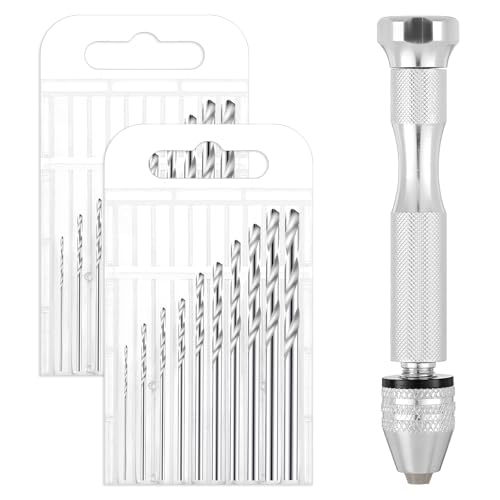 21 Stück Handbohrer Set, Handbohrer für Epoxidharz Mini Bohrmaschine Pin Vise Handbohr mit 20 Spiralbohrer(0.8-3.0mm) Precision Handbohrers Bit für Gießharz Bohren, Modellbau, Bastelarbeiten