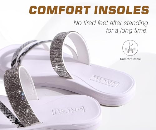 Image of ONCAI Women's Slide Sandals Trendy Square Summer Flat Dressy Sandals for Women 2025 Cross Strappy Open Split-Toe Ring with Slip-on Rubber Soles