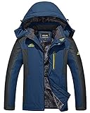 KEFITEVD Skijacke Herren Winter Wasserdicht Winterjacke Warme Jacke Gefüttert Winddicht Windjacke Outdoor Ski Jacke Männer Fleecejacke Dunkelblau XL