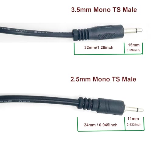 2 cables adaptadores de 2.5mm mono a 3.5mm mono de 30 cm miniatura 3