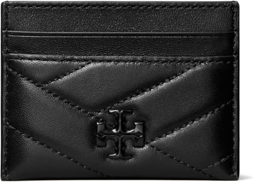 Tory Burch Women's Kira Chevron Powder Coated Black Leather Card Case Wallet