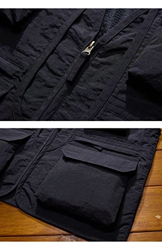 Perbai Mens Utility Fishing Cargo Vest Summer Outdoor Work Photo Safari Travel Vest Jacket(Black-L) #TOP4