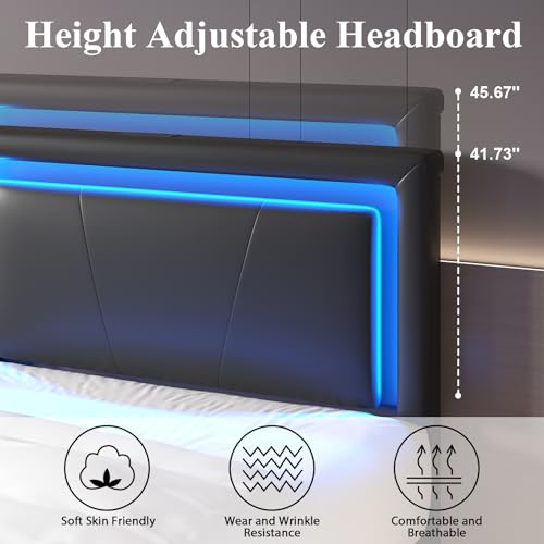 Image of Twin Size Bed Frame with 4 Storage Drawers, Upholstered Headboard, Black