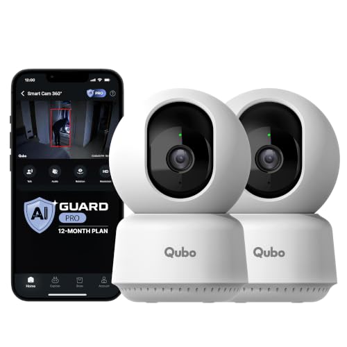 Image of Qubo Smart Cam 360 3MP (Pack of 2) by Hero Group | AI Guard Pro (12-Month Plan) | Cloud Backup | AI-Person Detection | Color Night Vision | Records Directly on Cloud | No SD Card Required
