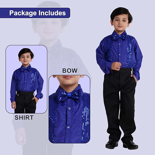 Image of Kaku Fancy Dresses Dance Costume Shinning Shirt With Bow Tie for Kids | Sequin Work School Annual Function & Theme Party's Shirt for Boys (ONLY SHIRT)