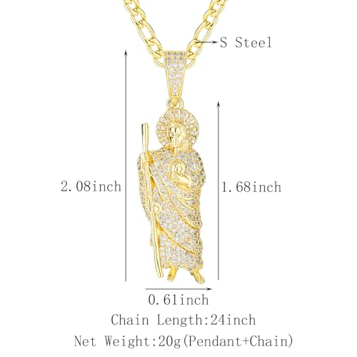14k Gold Plated Brass Cubic Zirconia Saint Jude San Judas Pendant Necklace Religious San Judas Tadeo Medalla Cadena Oro Laminad2