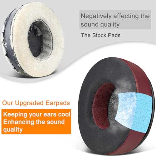 Image of SOULWIT Cooling-Gel Earpads Replacement for Skullcandy Hesh & Hesh 2 Wireless Over-Ear Headphones, Ear Pads Cushions with Noise Isolation Foam - Burgundy