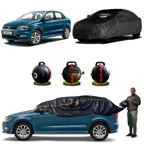 Image of CARBLAZER Portable & Semi-Automatic Full Body Car Covers: Heavy Duty Device| Anti-Theft| Dust & Scratch Proof | Water & Wind Resistant|Custom Fit| Dual-Side Cover, Compatible for Volkswagen ameo
