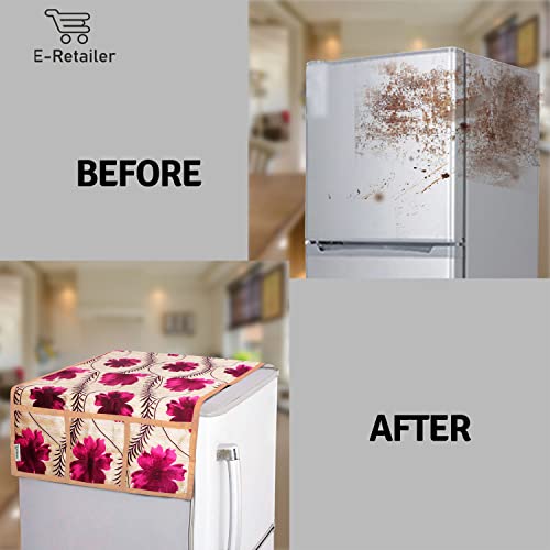 Image of Combo Set of 1 Pc Fridge Top Cover With 6 Utility Pockets and 4 Pc Fridge Mats (Golden, Set of 5)