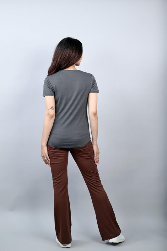 Image of Mlada Luxury Athleisure T Shirt Polyester Stretch Knit T-Shirt Full Length Moisture Wicking, Breathability, Compression for Gym, Workout and On-The-Move for Women
