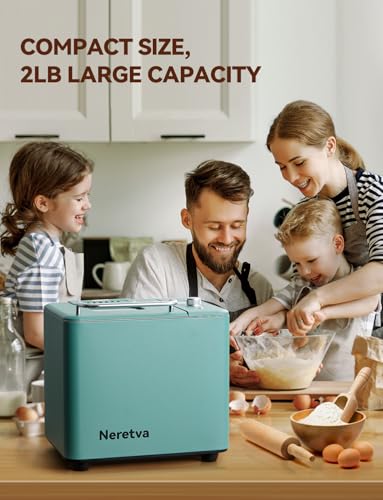 Neretva Bread Maker, 20-IN-1 2LB Bread Machine Dual Heater Bread Maker Machine Automatic with Nonstick Ceramic Pan, 15H Timer & 1H Keep Warm Set, Low Noise, Stainless Steel Breadmaker Recipe-Green image 6