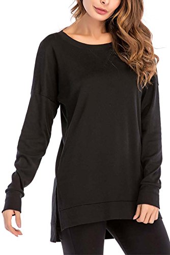 8sanlione Womens Long Sleeve Casual Crew Neck Pullover Loose Sweatshirt Tunic Tops T-Shirt(X-Large/US 16-18,Black)