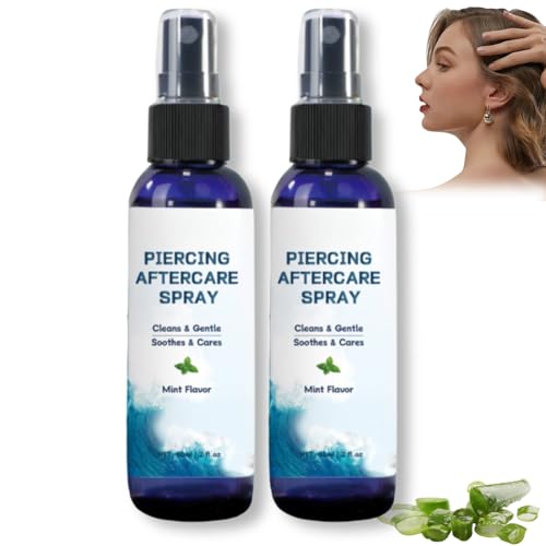 2PCS Piercing Aftercare Spray – Piercing Cleaning Solution. Gentle Soothing Mist for Daily Healing & Bump Protection, Suitable For Ears, Nose, Tongue, Navel,Ear Care Mist 60ml